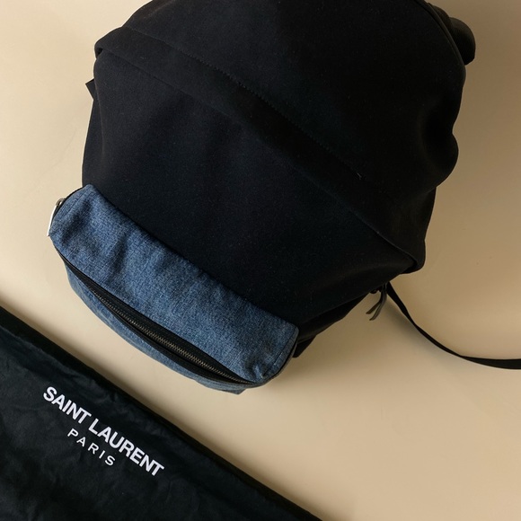 COPY - SAINT LAURENT Nylon Denim Classic Hunting Backpack Black Light Blue. - Picture 2 of 5
